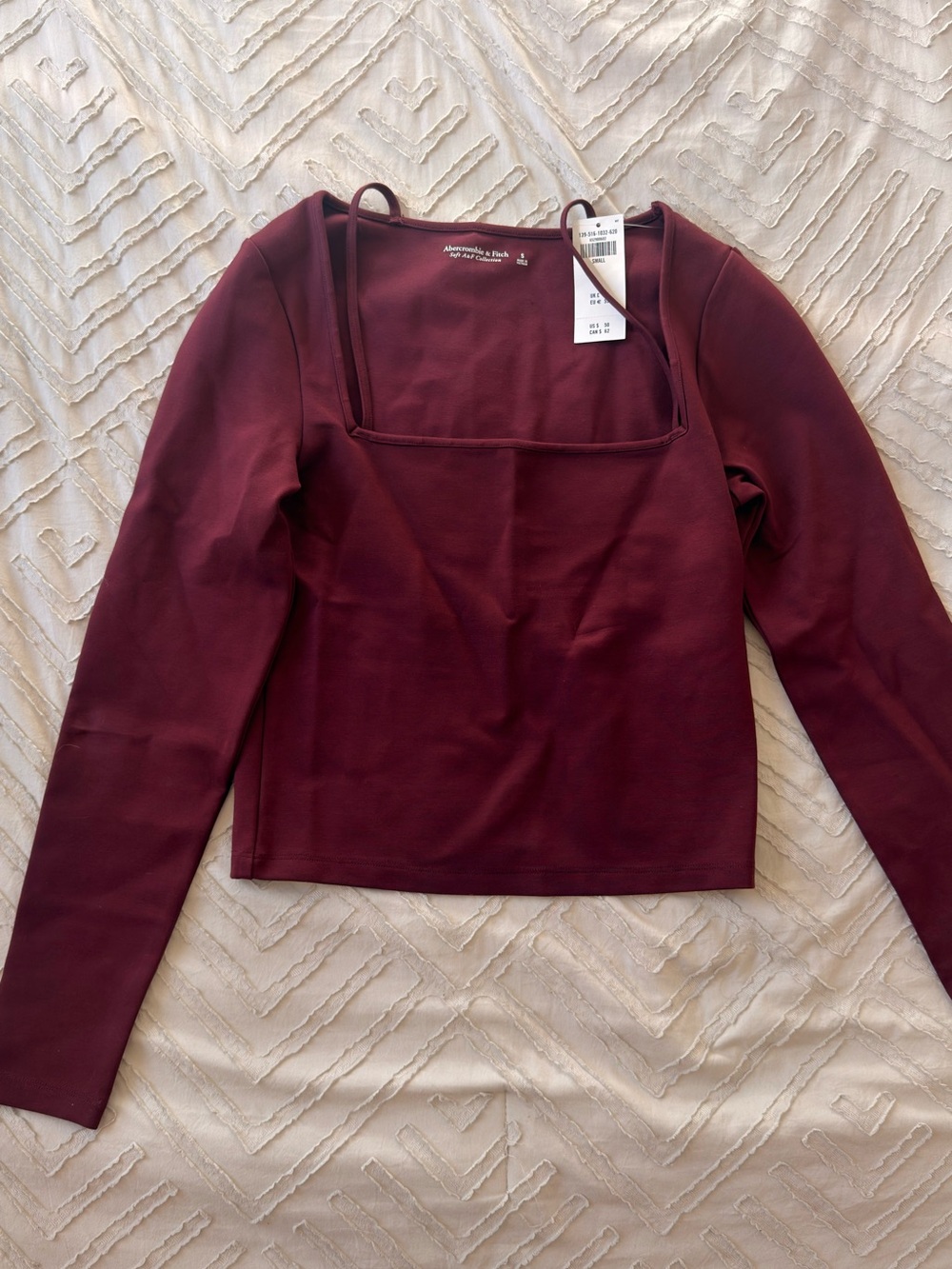 Abercrombie & Fitch Long Sleeve Square Neck Top in Burgundy